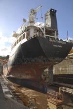 ID 4628 SARA THERESA (2003/2490grt/IMO 9265770, ex-PACIFIC VENTURER) in drydock at the VT Fitzroy shipyard, Devonport, Auckland, New Zealand.